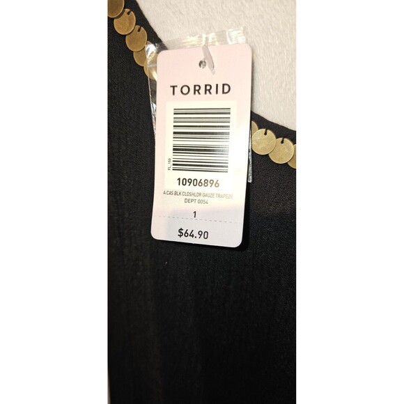 NWT Torrid Women's 1X Plus Black Mini Gauze Cold Shoulder Trapeze Dress Sequin - Picture 5 of 7